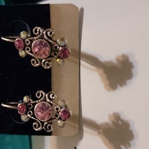 Earrings-Pink & Silver Metal